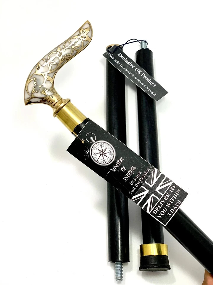 Элегантная изогнутая ручка старинный дизайн латунь стильный деревянный складной прогулочный Sti - Изображение 1 из 4