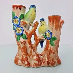 Hecho en Japón Doble Florero Brote Soporte BOHO Kitschy Loros Naranja 6" Alto - Imagen 1 de 7