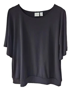 Chicos Faux Cape Back Top Size 2 L 12 14 Black Dolman Flutter Sleeve Round Neck - Picture 1 of 8