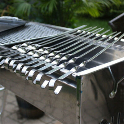 10x BBQ Edelstahlspieße 70cm - Extra Starke Grillspieße Mit Holzgriff Für Fleisch & Gemüse