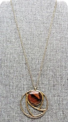 A55) Kenneth Cole Reaction Pretty Tiger Eye & Gold-tone Pendant & 19" Chain - Image 1 of 4