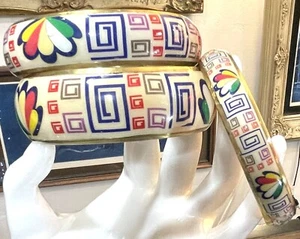 Abschlussgröße Set 3 bunte Design Pfauenfedern griechischer Schlüssel Armreif Armband - Bild 1 von 5