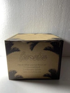 "Juego de 2 cucharas cuencos de madera con cáscara de coco real de 5"" servidor de arroz batido-NUEVO EN CAJA" - Imagen 1 de 4