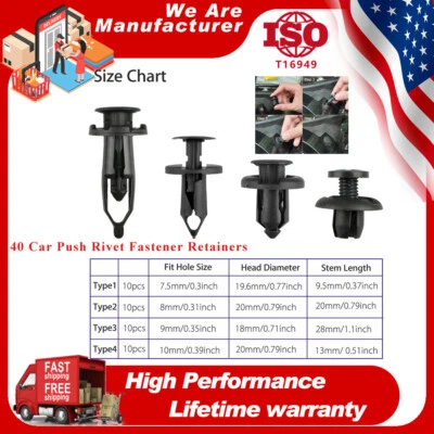 Set Of 40 Car Push Retainer Pin Body Bumper Rivet Trim Moulding Clips Parts Kits - Image 1 of 4