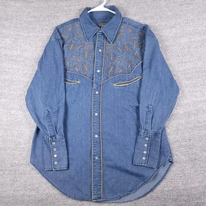 Alan Jackson Collection Western Shirt Mens Medium Blue Embroidered Denim Snap - Picture 1 of 13