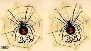 Vedova Nera B.S. vintage anni 60 Bull Spider Water Slide Decalcomania Rat Rod 4,5" 2pz - Foto 1 di 3