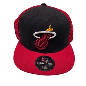 Ultra Game NBA Miami Heat Basketball Logo Mesh Snapback Hat Cap Red/Black New - Picture 1 of 5