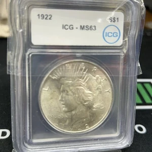 1922 Peace Silver Dollar ICG MS63 - Picture 1 of 5