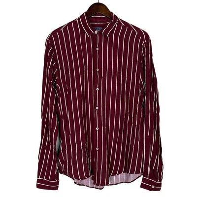 Camisa de vestir Zara para hombre cuello abotonado a rayas manga larga M moroon blanco Foto 1 de 4