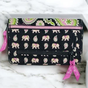 portafoglio pochette vera bradley rosa elefante paisley viaggio torsione e zip - Foto 1 di 14