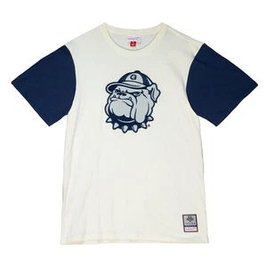 Mitchell And Ness Colour Blocked T-Shirt Georgetown University Hoyas Beige Blue - Picture 1 of 3
