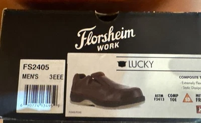 Florsheim Work Shoes FS2405 Lucky. Size 3EEE Brown Leather Loafers. Safety Toe - Image 1 of 2