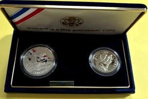 1991-1995 WWII 50th Anniv PROOF Silver Dollar + Clad 50c Pc - Picture 1 of 5
