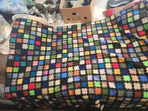 Vtg Handmade Granny Square Afghan Crochet Throw Blanket 62 By 44 Multicolor - Picture 1 of 4
