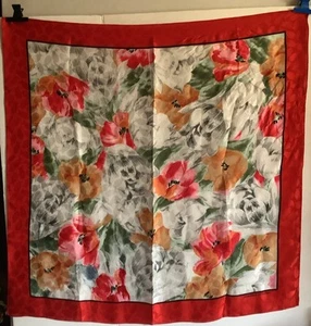 Vintage Adrienne Vittadini Hand Sewn Floral Scarf With Fish Patterns Imprinted - Picture 1 of 4