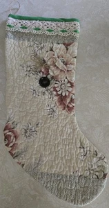 Upcycling Quilt Handarbeit 17,5"L Weihnachtsstrumpf Shabby Chic Deko beidseitig #5 - Bild 1 von 4