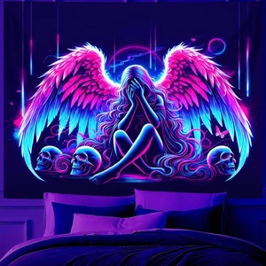 Wandteppich, Flügel Gobelin leuchtet im Dunkeln, UV reaktiv Schwarzlicht aufrechtes Poster... - Bild 1 von 6