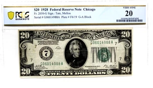 1928 $20 NUMERICAL CHICAGO FEDERAL RESERVE NOTE  PCGS 20 VERY FINE - Picture 1 of 4