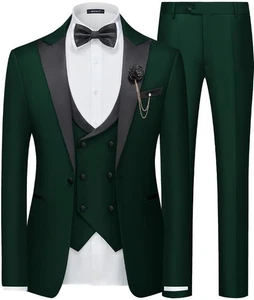 Men's 3 Piece Suit One Button Formal Wedding Prom Tuxedo Suits Party - Picture 1 of 5