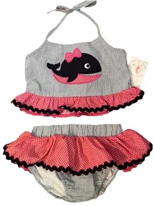 Set bikini da bagno balena Whale 2 pezzi taglia 2 nuovo con etichette reggicalze top BLU ROSSO - Foto 1 di 8