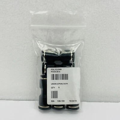 Polyconn PC62CB-6 Pneumatic Push-in Union Connector 3/8” OD Tube (Lot Of 5)~NEW~ - Image 1 of 3