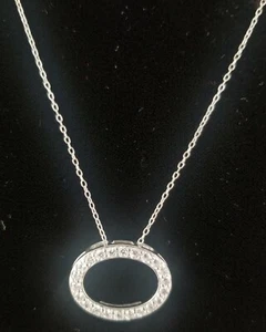 Sterling Silver Oval Floating Pendant with CZ's on Sterling 18.5 inch chain - Picture 1 of 6