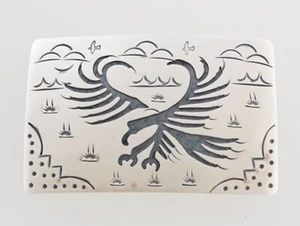Native American Navajo Handmade Sterling Silver Overlay Eagle Design Belt Buckle - Picture 1 of 2
