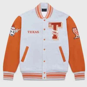 Letterman Texas Longhorns Grey and Orange All Wool Varsity Jacket - Picture 1 of 4