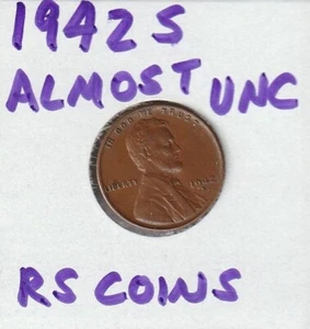 1942S AU LINCOLN CENT ~ ALMOST UNCIRCULATED NICE RS COINS #5531 FREE SHIP - Picture 1 of 2