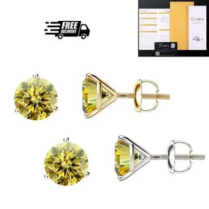 14K Gold GRA zertifiziert D-VVS1 zitronengelbe Moissanit Schraubverschluss Ohrstecker - Bild 1 von 14