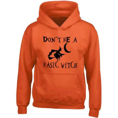 BLACK Logo Don't Be Basic Witch Unisex HOODIE Halloween Hoodie Halloween Boo  - Image 1 of 2