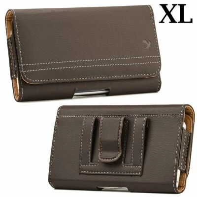 for XL LARGE Phones - BROWN PU Leather Pouch Holder Belt Clip Holster SKin Case - Image 1 of 4