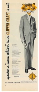 Clipper Craft 1956 traje para hombre moda cabeza de tigre ropa vintage impresión anuncio póster - Imagen 1 de 1