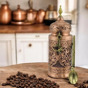Handmade Turkish Copper Coffee Container, Coffee Canister, Candy Cookie Jar - Picture 1 of 6