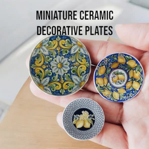 Miniature Ceramic Plates Dollhouse Kitchen Decor Italian Lemon Floral Set - Picture 1 of 14