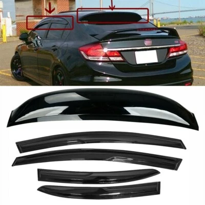 Fit 06-11 Honda Civic 4DR Sedan Mugen Style Wavy Window Visor + Rear Roof Visor - Image 1 of 4