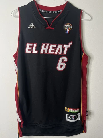 2010 NBA Adidas Miami El Heat LeBron James Jersey 6 Sewn Noche Latina Kids Large Cover