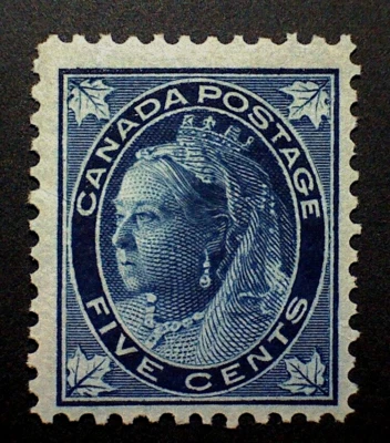 Canada Scott #70 Queen Victoria Leaf Issue 5c Blue MINT, NH F-VF, Crease - Image 1 of 2