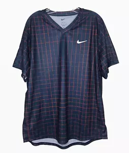 Nike Court Dri Fit Victory Mens Tennis Shirt Blue Red Print Size XL NEW - Picture 1 of 12