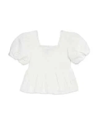 Blusa feminina AQUA ilhós manga folhada borrada gola quadrada branca G (10-11) - Imagem 1 de 4