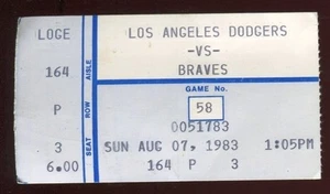 Ticket Baseball Los Angeles Dodgers 1983 8/7 Atlanta Braves Steve Garvey - Picture 1 of 1