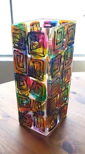 Jarrón moderno cuadrado multicolor de vidrio artístico pintado a mano 8,5"x4"x3" - Imagen 1 de 14