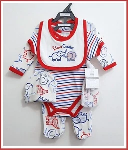 Baby Jungen 5-teiliges Elefant Starter Set Baumwolle Layette Geschenk Neugeborenes - 6 Monate NEU - Bild 1 von 12
