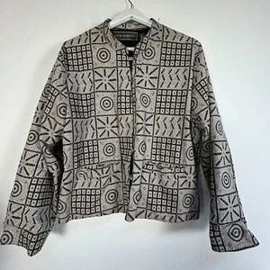 New Identity Womens Geometric Print Unique Button Jacket XL Black Gray Artsy - Picture 1 of 12