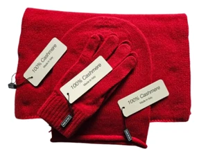 Damen 100% Cashmere Winter SET Mütze Schal Handschuh Made in Italy 13 Farben - Picture 1 of 44