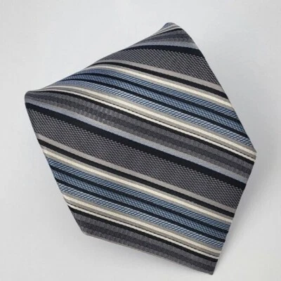 Bachrach шелковый галстук серый синий белые полосы мужчин галстук 58 x 3,75 - Изображение 1 из 4