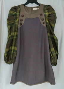 Sarah Kleid Damen Gr. 36 US Small? Rüschenärmel Mini grün lila Wollmischung - Bild 1 von 10
