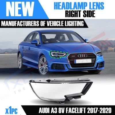 PARA AUDI A3 S3 RS3 8V LADO DERECHO FARO DELANTERO LENTE CUBIERTA 2017-2020 Foto 1 de 4