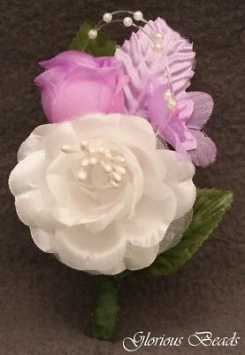 Ramillete Lila Lavanda Estrás Boda LIRIO CON CUENTAS o 2 piezas con Boutonniere Foto 1 de 2