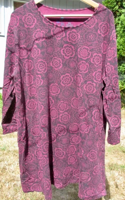 Туника GUDRUN SJODEN XXL из органической хлопковой смеси с фиолетовыми цветочными карманами 3/4 рукава - Изображение 1 из 4